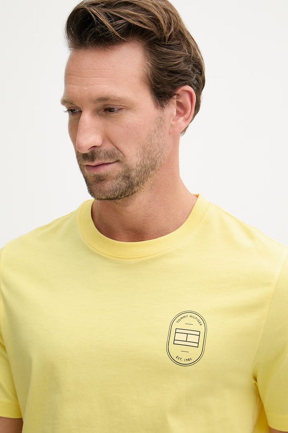 Tommy Hilfiger t-shirt da uomo in cotone giallo MW0MW42364