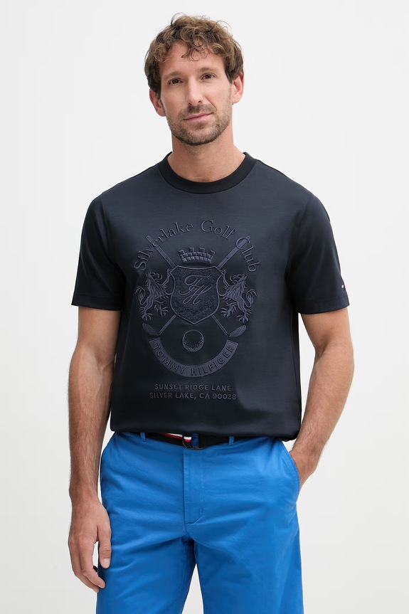 Tommy Hilfiger kratka majica moška z bombažem mornarsko modra MW0MW42373