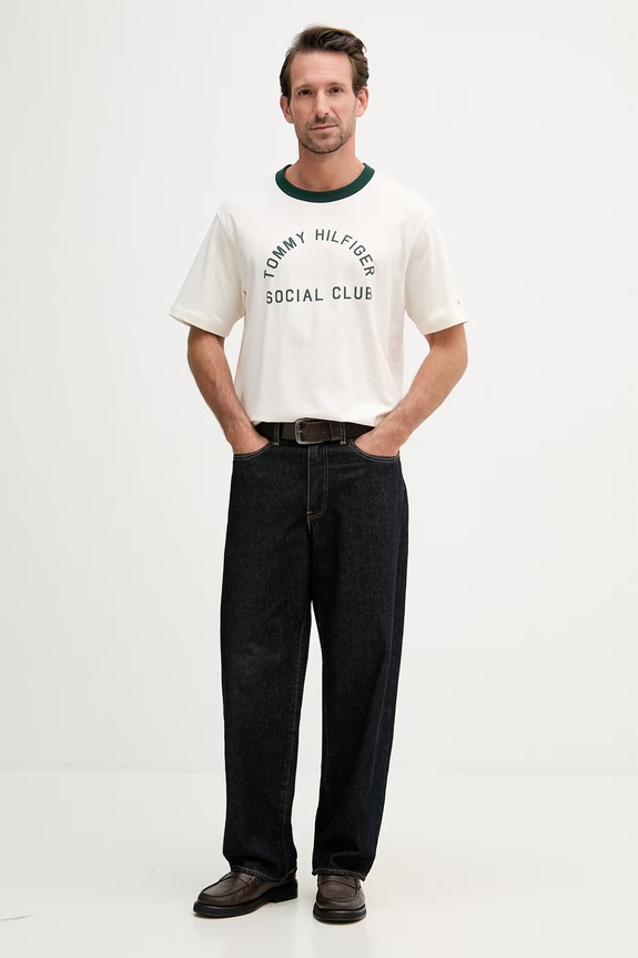 Tommy Hilfiger t-shirt ανδρικό βαμβακερό MW0MW42388 μπεζ SS26