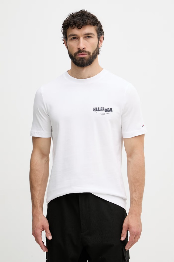 Odzież Tommy Hilfiger T-shirt męski bawełniany MW0MW42389 biały