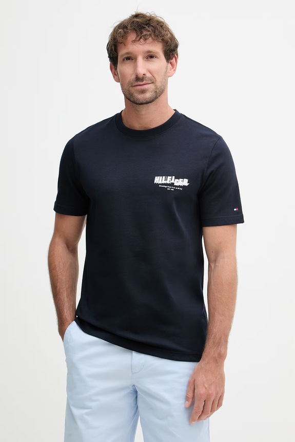 Oblačila Tommy Hilfiger kratka majica moška bombažna MW0MW42389 mornarsko modra