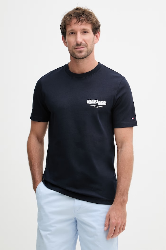 Oblačila Tommy Hilfiger kratka majica moška bombažna MW0MW42389 mornarsko modra