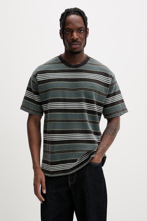Vans tričko pánské bavlněné Premium LX Pique Stripe SS zelená VN000T6BFRJ1