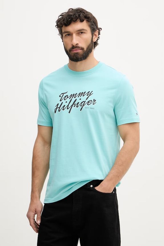 Tommy Hilfiger tricou pentru bărbați, din bumbac turcoaz MW0MW42385