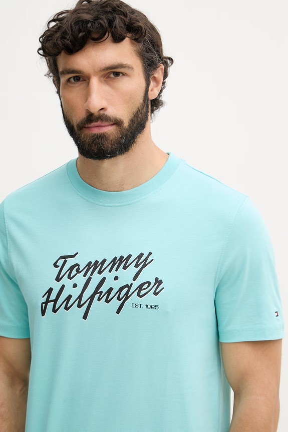 Tommy Hilfiger tricou pentru bărbați, din bumbac turcoaz MW0MW42385