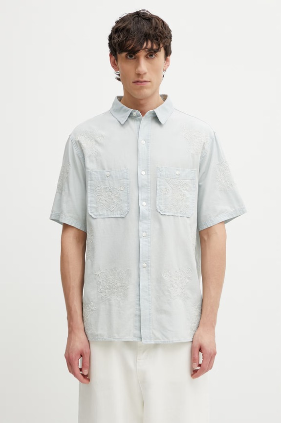 Kenzo Shirt SC koszula bawełniana męska niebieski FG55DC1047F0