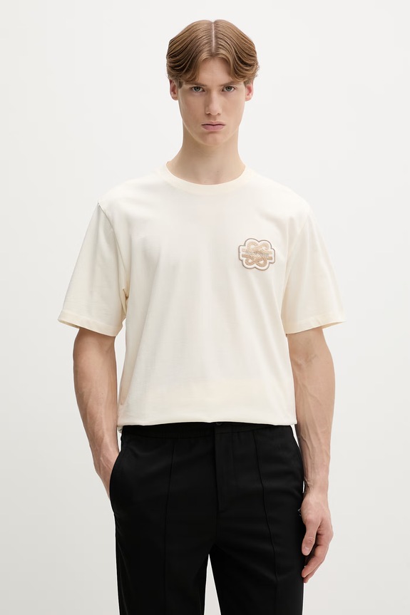 Filling Pieces T-shirt męski bawełniany Gowtu Tonal aplikacja beżowy 422520500167.214