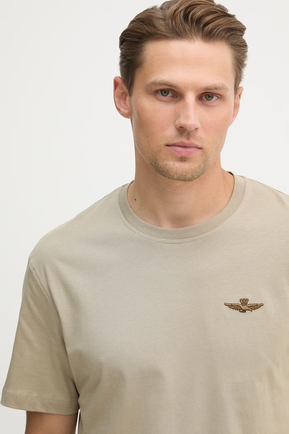 Βαμβακερό μπλουζάκι Aeronautica Militare μπεζ TS2522UJ00641