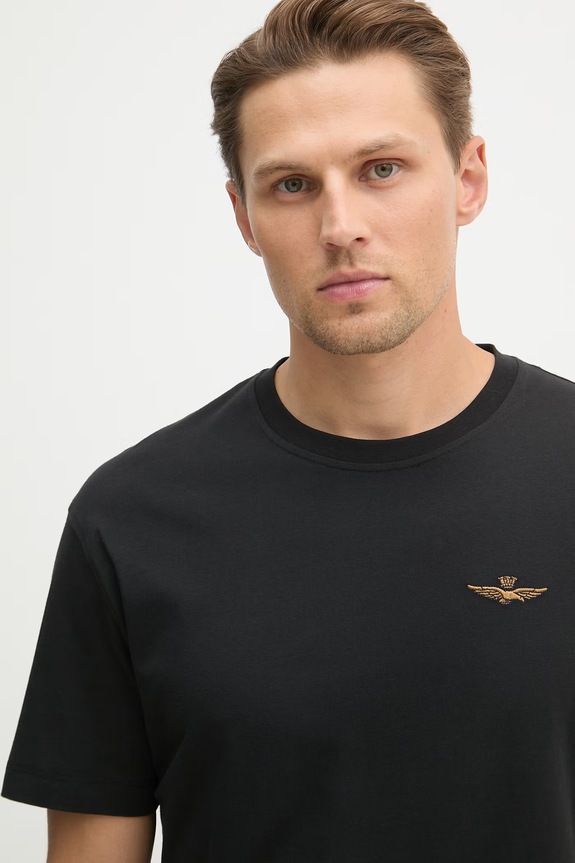 Βαμβακερό μπλουζάκι Aeronautica Militare μαύρο TS2522UJ00641