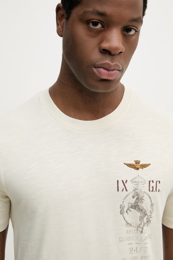 Βαμβακερό μπλουζάκι Aeronautica Militare μπεζ TS2543UJ00686