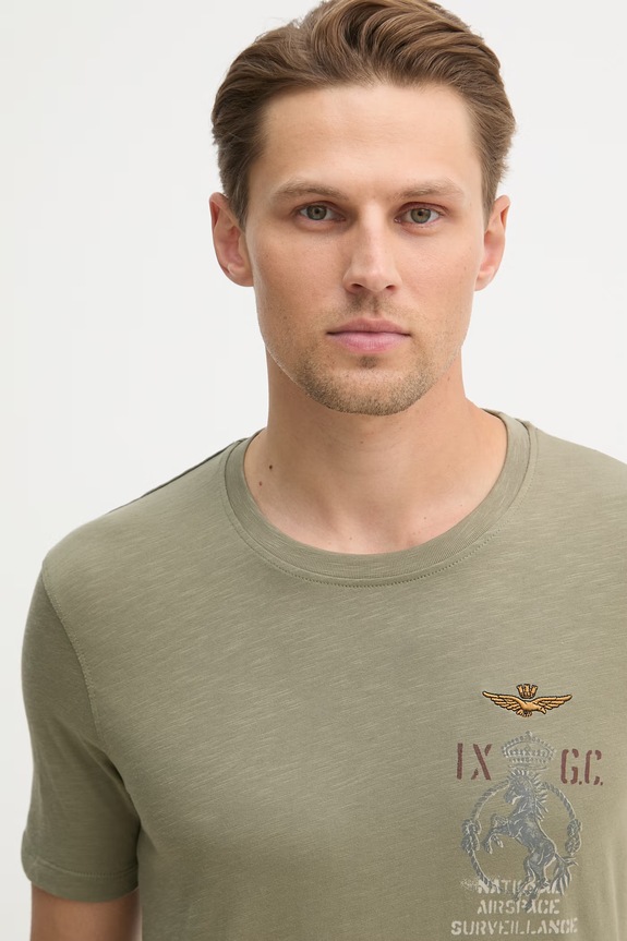 Βαμβακερό μπλουζάκι Aeronautica Militare πράσινο TS2543UJ00686