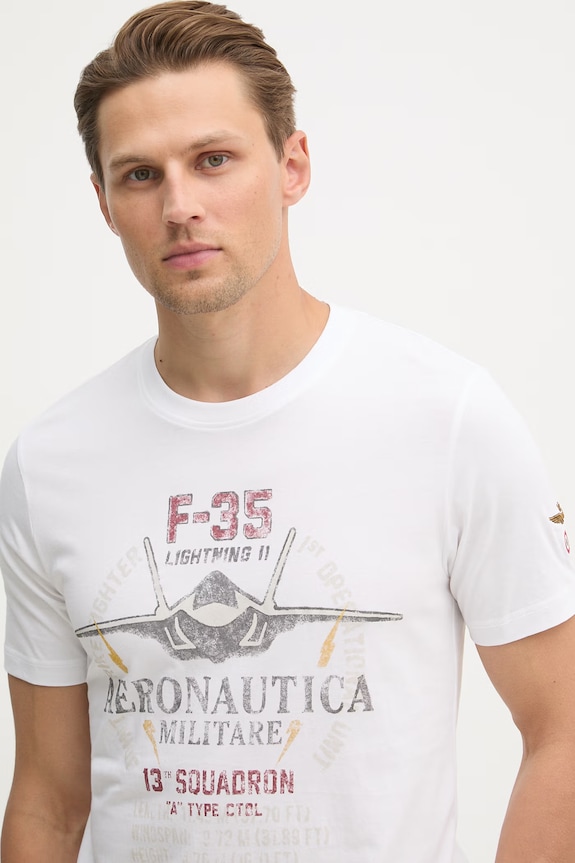 Βαμβακερό μπλουζάκι Aeronautica Militare λευκό TS2536UJ00641