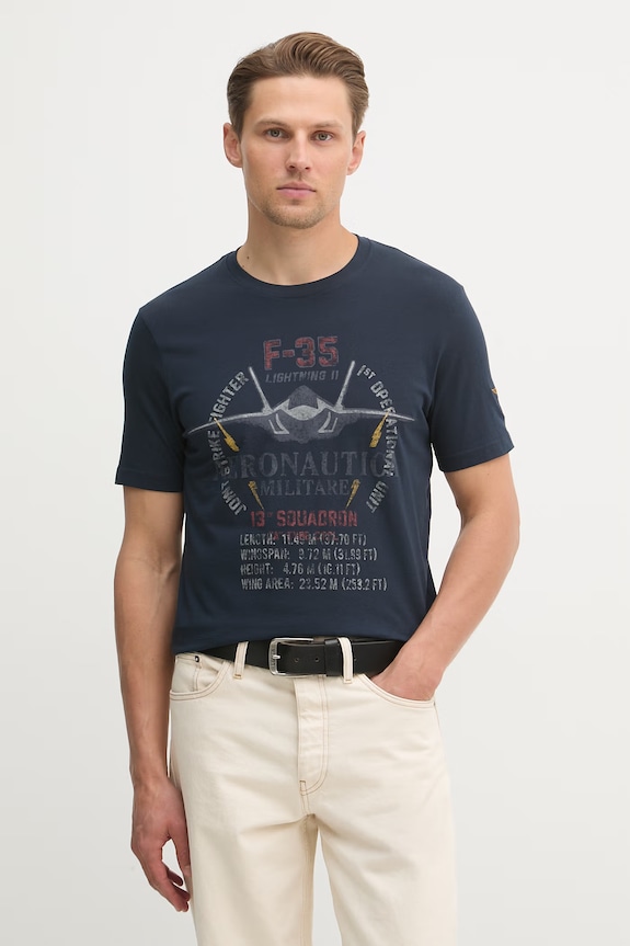 Bavlněné tričko Aeronautica Militare slim námořnická modř TS2536UJ00641