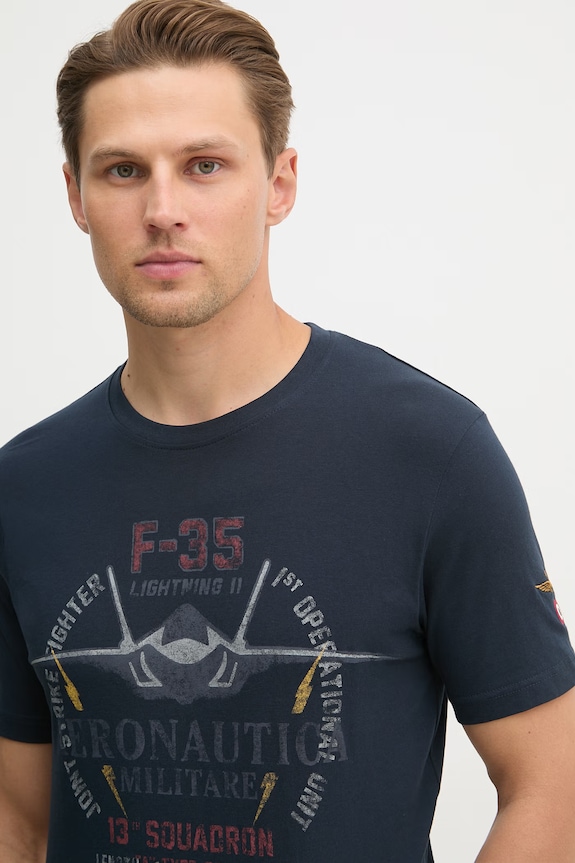 Bavlněné tričko Aeronautica Militare námořnická modř TS2536UJ00641