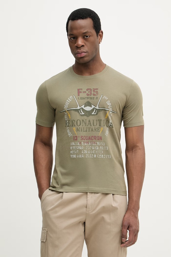 Βαμβακερό μπλουζάκι Aeronautica Militare βαμβάκι πράσινο TS2536UJ00641