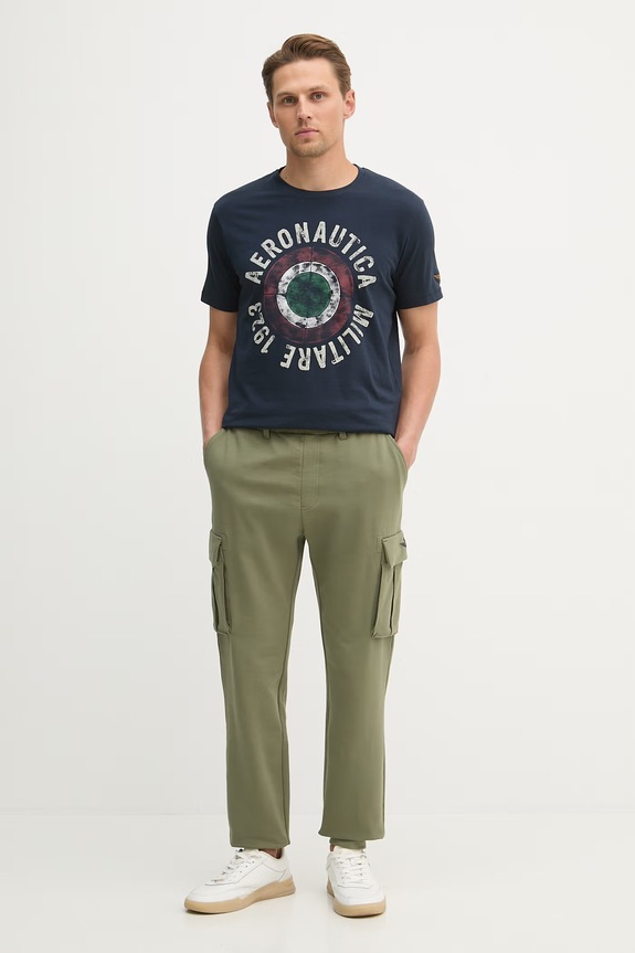 Βαμβακερό μπλουζάκι Aeronautica Militare TS2538UJ00727 σκούρο μπλε SS26