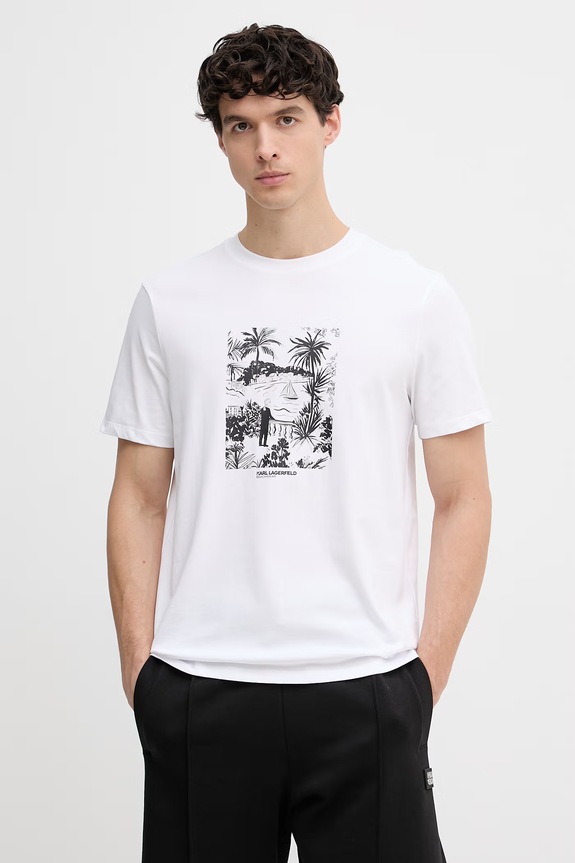 Karl Lagerfeld tričko pánske bavlnené biela B2M46049
