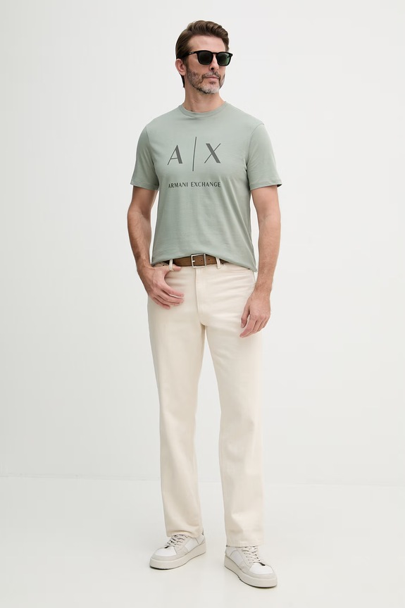 Pánske bavlnené tričko Armani Exchange XM002683.AF10356 zelená SS26