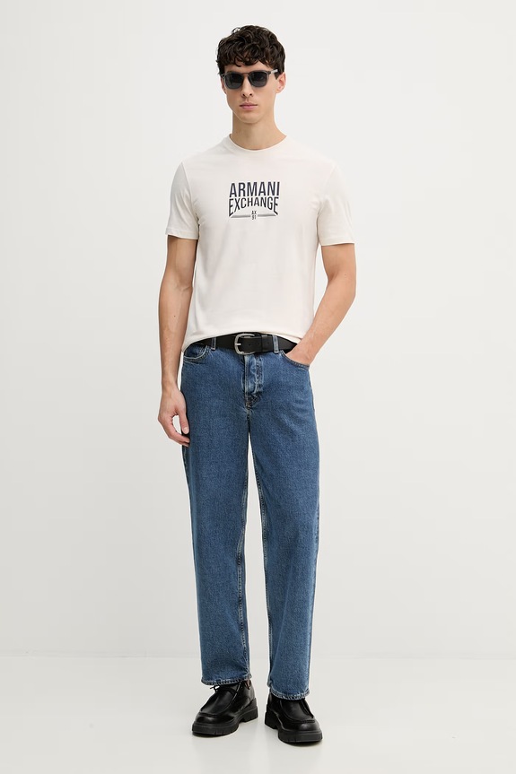 Armani Exchange t-shirt męski bawełniany XM002452.AF10334 beżowy SS26