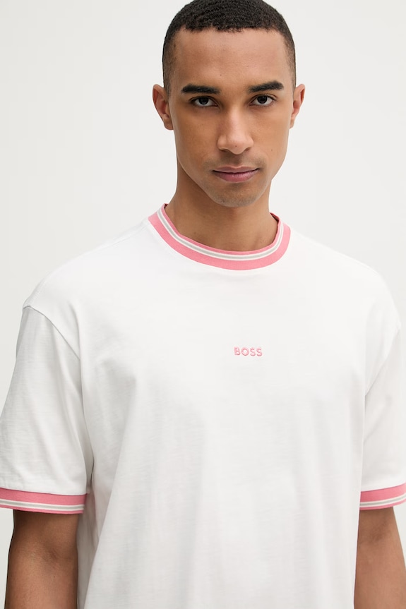 BOSS Orange T-shirt basic męski bawełniany biały 50561814