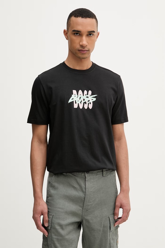 BOSS Orange T-shirt ανδρικό βαμβακερό μαύρο 50561850