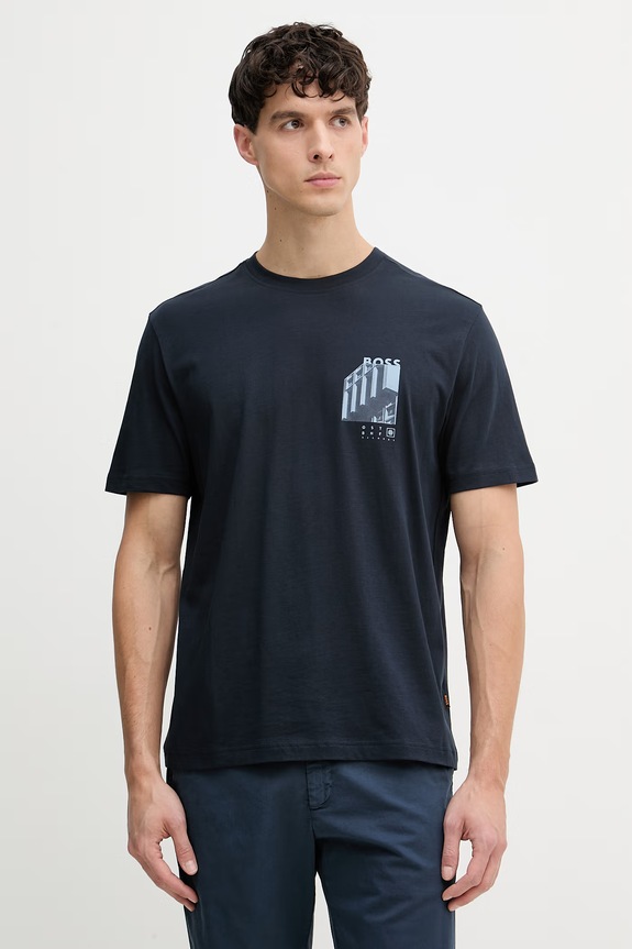 BOSS Orange t-shirt męski bawełniany nadruk granatowy 50561853