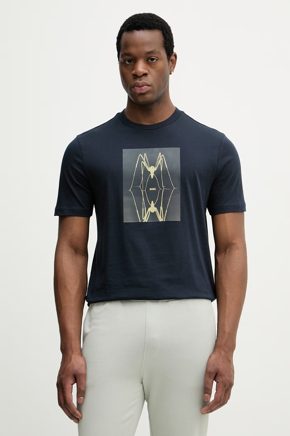 BOSS Orange tricou bărbătesc bumbac print bleumarin 50561861