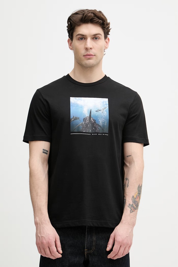 BOSS Orange tricou bărbătesc din bumbac print negru 50561861
