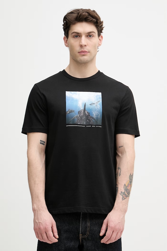 BOSS Orange tricou bărbătesc din bumbac print negru 50561861