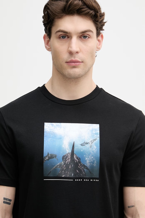 BOSS Orange tricou bărbătesc din bumbac negru 50561861