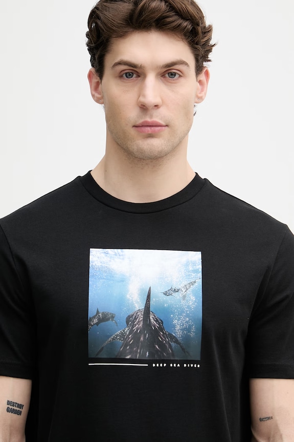 BOSS Orange tricou bărbătesc din bumbac negru 50561861