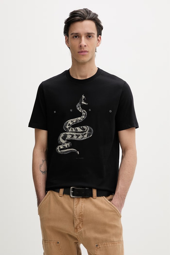 HUGO t-shirt bawełniany Discorb nadruk czarny 50557672