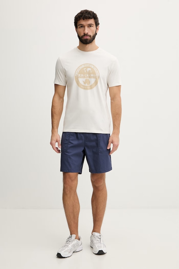 Napapijri t-shirt męski bawełniany MAHSA NP0A4FZBN1A1 beżowy SS26
