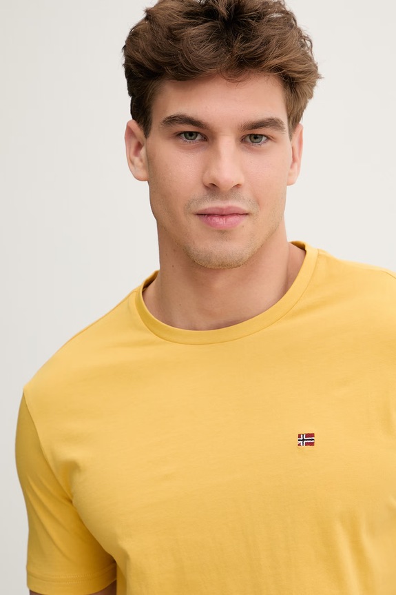 Napapijri T-shirt męski bawełniany SALIS żółty NP0A4H8DY0Z1