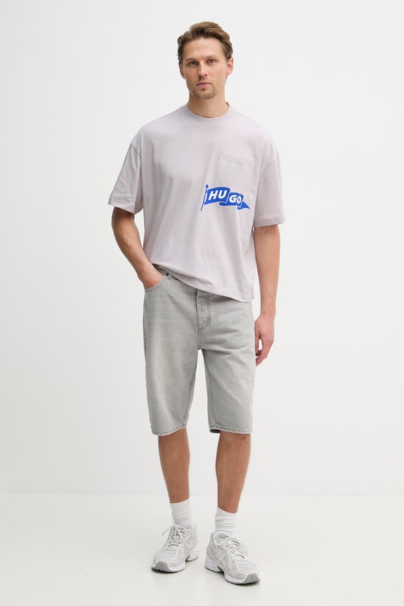 HUGO Blue T-shirt męski bawełniany Nohacrop 50556406 fioletowy SS26