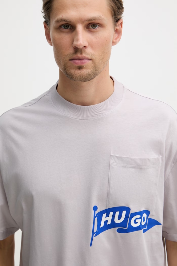 HUGO Blue T-shirt męski bawełniany Nohacrop fioletowy 50556406