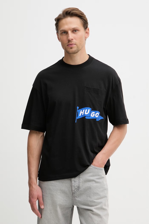HUGO Blue T-shirt męski bawełniany Nohacrop czarny 50556406