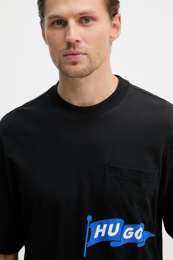 HUGO Blue T-shirt męski bawełniany Nohacrop czarny 50556406