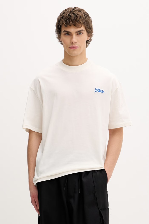 Hugo Blue t-shirt bawełniany Nohatio aplikacja beżowy 50556411