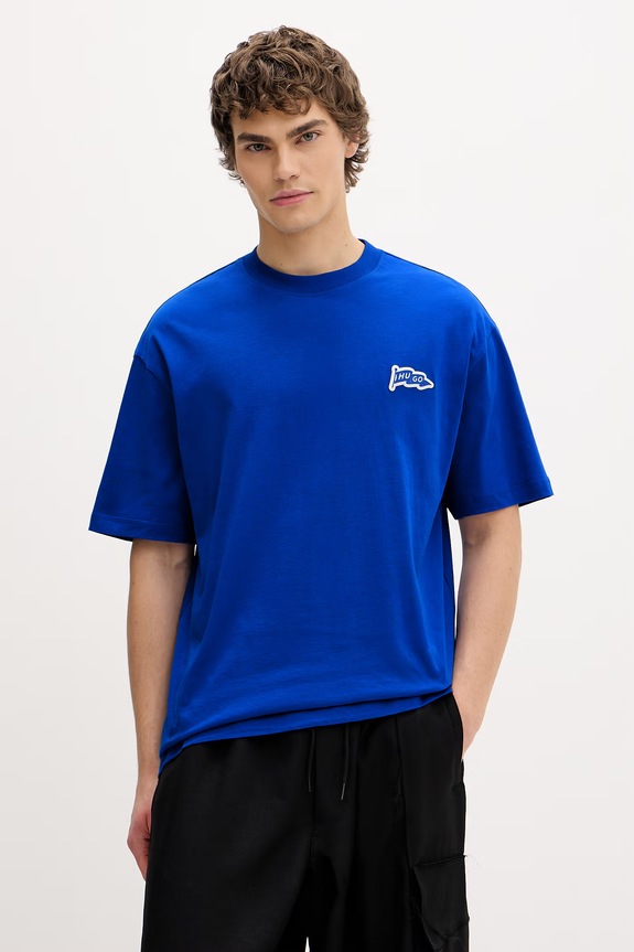 Bavlnené tričko Hugo Blue Nohatio relaxed modrá 50556411