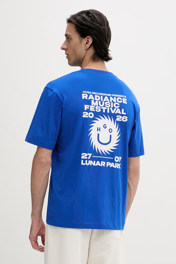 Bavlnené tričko Hugo Blue Nunarix relaxed modrá 50560047