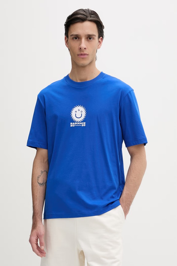 Oblečenie Bavlnené tričko Hugo Blue Nunarix 50560047 modrá