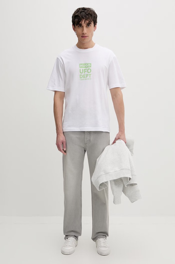 HUGO Blue t-shirt męski bawełniany Nufotee 50560048 biały SS26