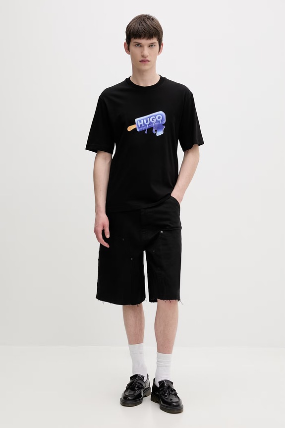 HUGO Blue t-shirt męski bawełniany Noglasy 50560049 czarny SS26