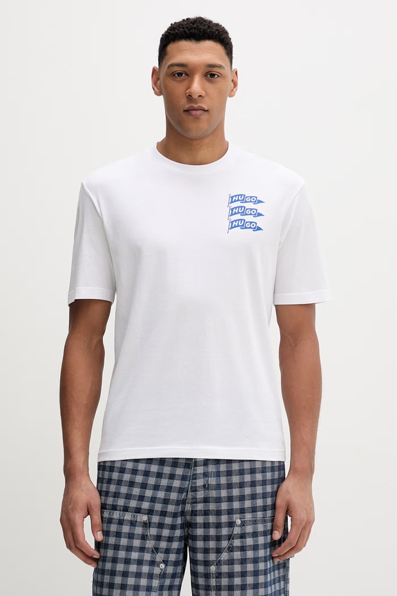 Bavlnené tričko Hugo Blue Nalien potlač biela 50560060