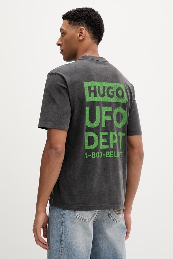 Oblečenie Bavlnené tričko Hugo Blue Nextralio 50560090 čierna