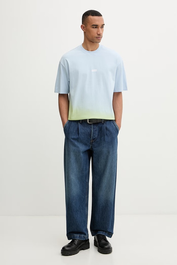 HUGO Blue T-shirt męski bawełniany Nalono_F 50560732 niebieski SS26