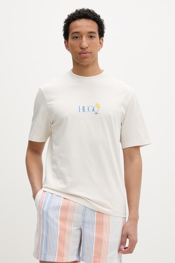 Odzież HUGO Blue T-shirt męski bawełniany Nulaxo 50560093 beżowy