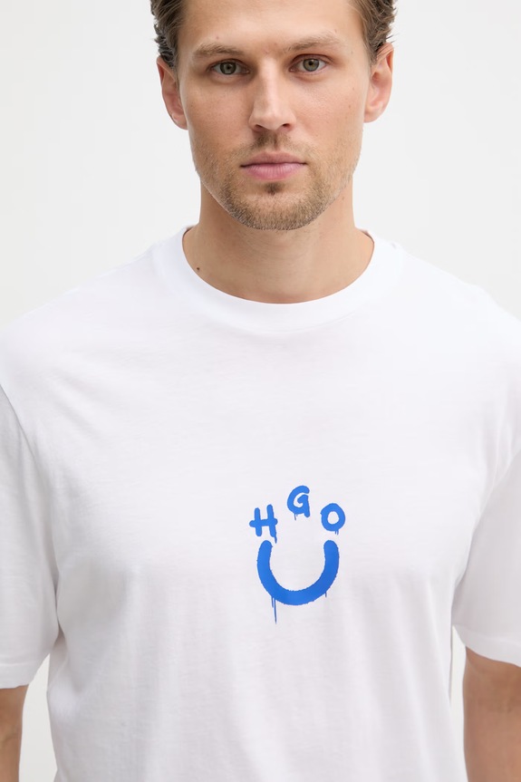 HUGO Blue T-shirt męski bawełniany Norizom biały 50560112