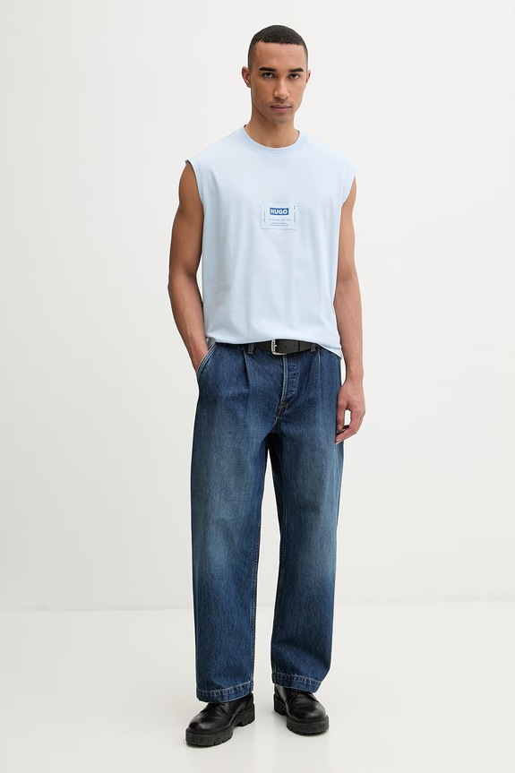 HUGO Blue top męski bawełniany Nurazak 50557812 niebieski SS26